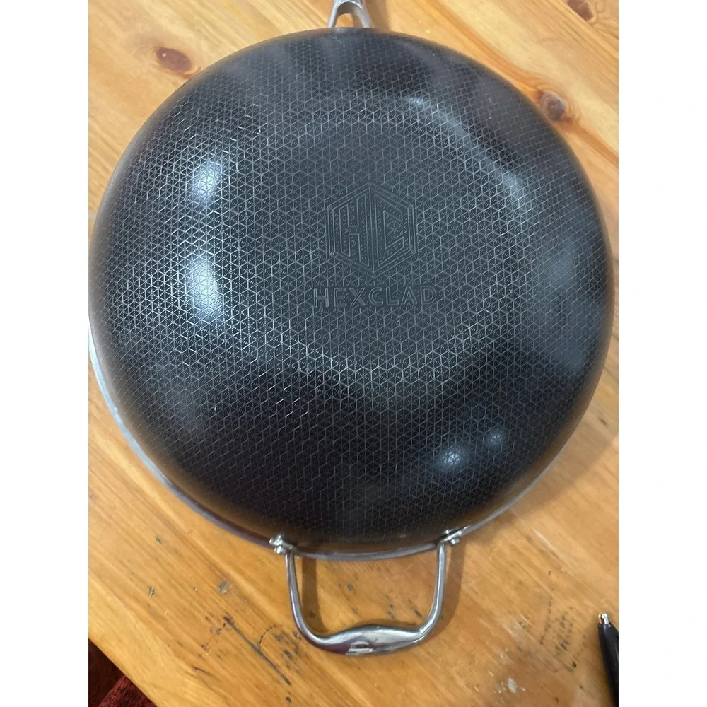 HexClad 12 Inch Hybrid Nonstick Wok with Glass Lid CBY30523 Stainless Steel